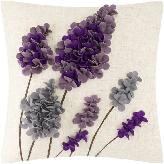 JWH 3D Handmade Decorative Lavender Pillow Cases for Bedding Sofa Couch Chair Decoration 18x18inch Purple