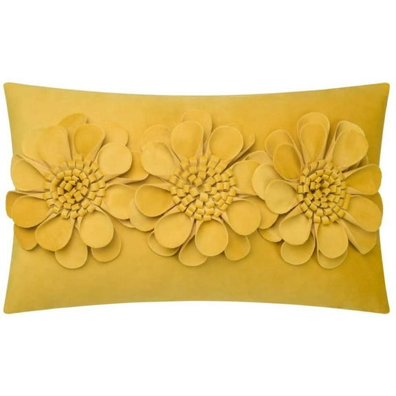 JWH 3D Handmade Decorative Spring Flower Accent Throw Pillow Cases for Decoration and Gift 12x20inch Gold