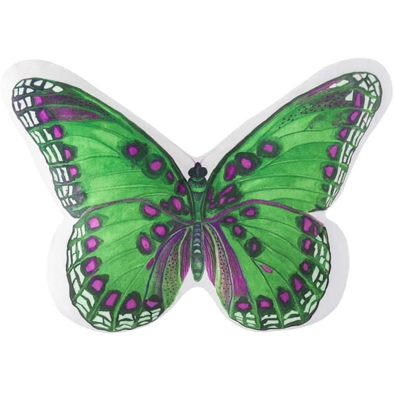 JWH 3D Super Soft Short Plush Butterfly Shaped Pillow Watercolor Print Butterfly Decorative Throw Pillow for Home Sofa Bedroom 13x17inch Deep Green