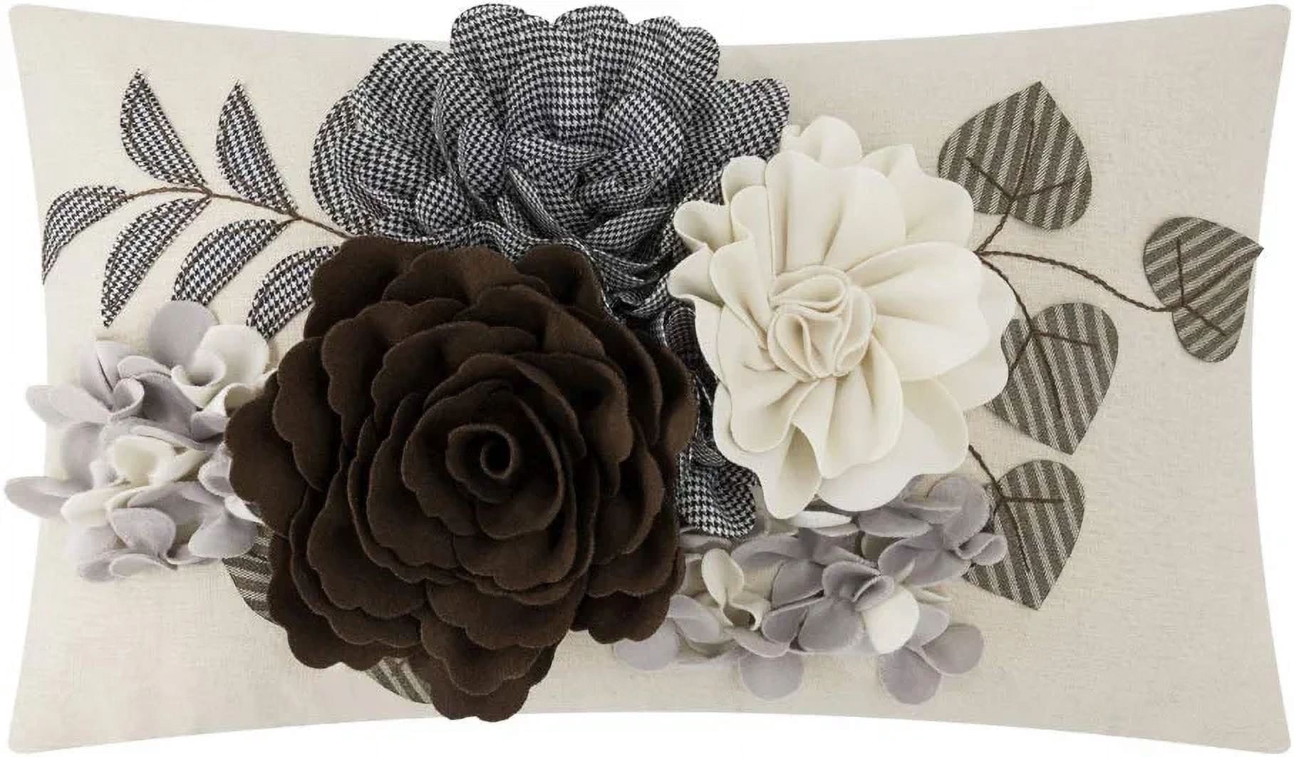 JWH 3D Handmade Elegant Colorful Flower Throw Pillow Covers Accent Pillow Case for Decoration in 12*20 inch Coffee