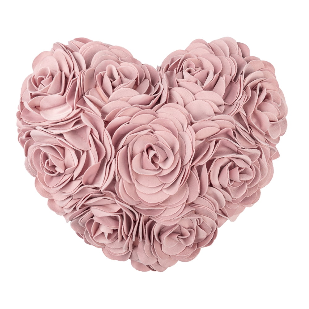JWH 3D Handmade Flower Design Heart Shaped Rose Pillows for Valentine Elegant Decor and Gift 13 x 16 inch in Rose Gold