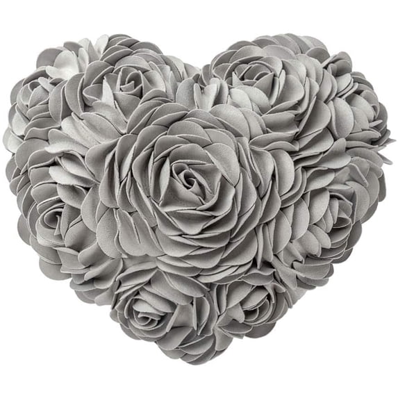 JWH 3D Handmade Flower Heart Shape Velvet Accent Throw Pillow for Valentine Elegant Decor and Gift 13x16 inch Light Grey