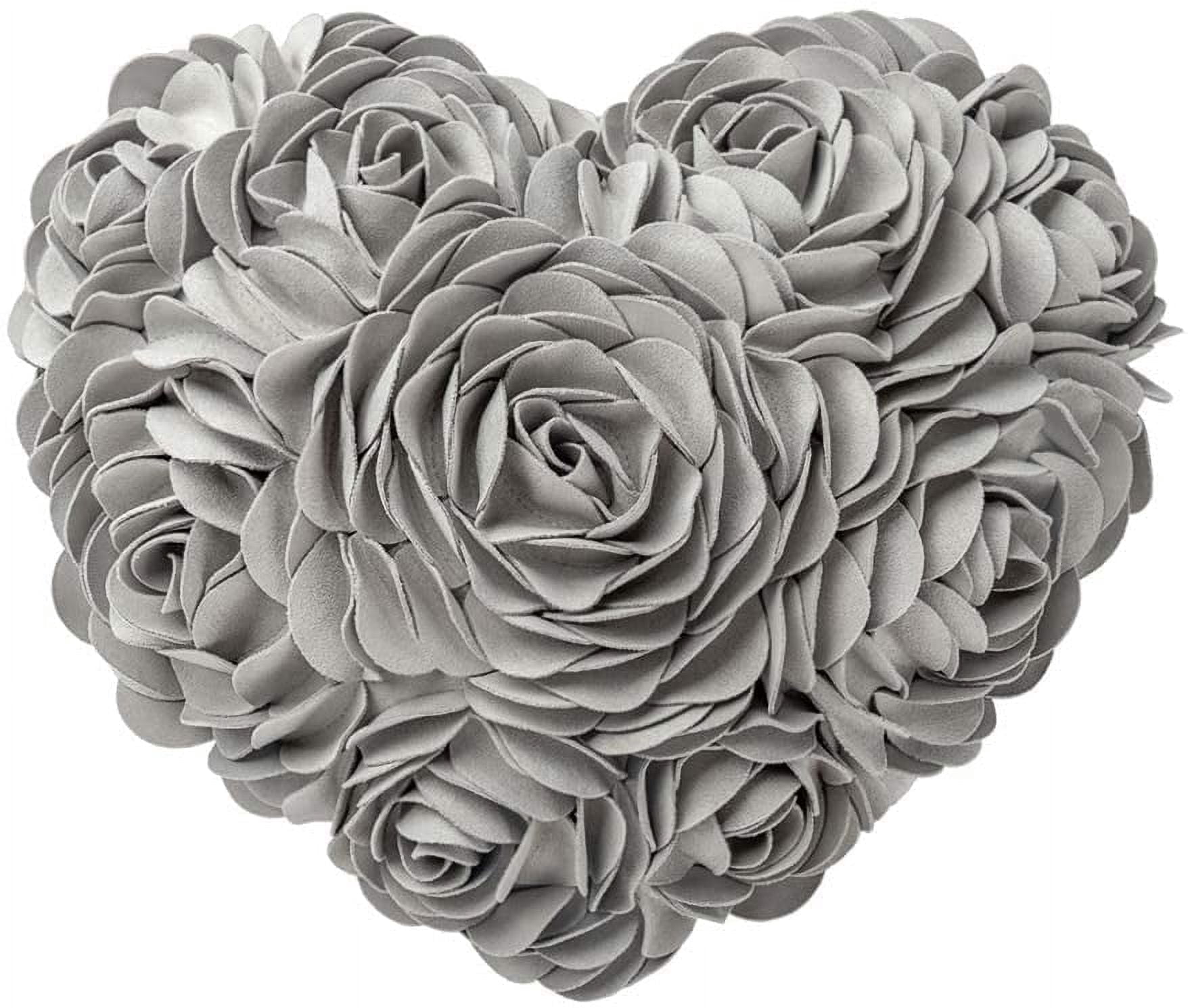 JWH 3D Flower Heart Shape Velvet Throw Pillows for Valentine Elegant Decor and Gift 13x16 inch Light Grey