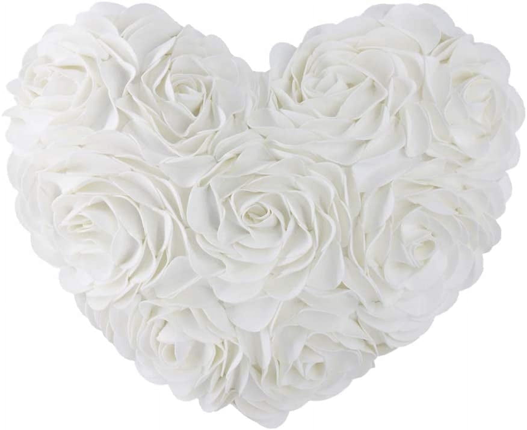 JWH 3D Rose Flower Valentine Day Gift Throw Pillows Heart Shape for Decor and Gift 13 x 16inch White