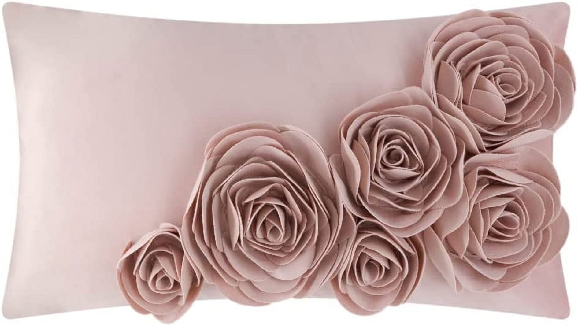 JWH 3D Rectangle Velvet Rose Throw Pillow Covers for Modern Decoration and Gift 12 x 20 inch Rose Gold