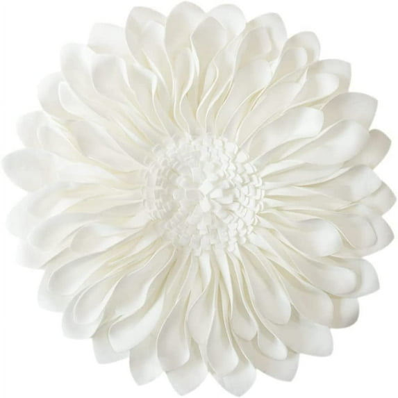 JWH 3D Handmade Round Decorative Soft Suede Flower Throw Pillows for Bedroom Couch Bed Decor 14inch White