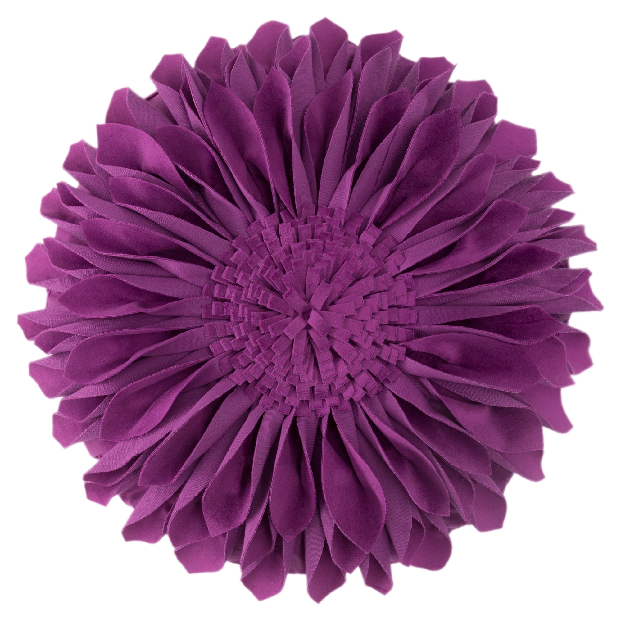 JWH 3D Handmade Round Decorative Soft Velvet Flower Pillows Throw Pillows for Bedroom Couch Bed Decor 14 Inch Berry