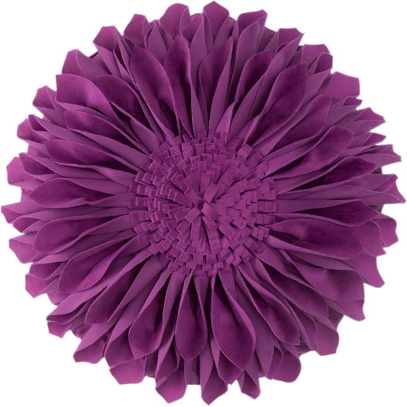 JWH 3D Handmade Round Decorative Soft Velvet Flower Throw Pillows for Bedroom Couch Bed Decor 12 Inch Berry