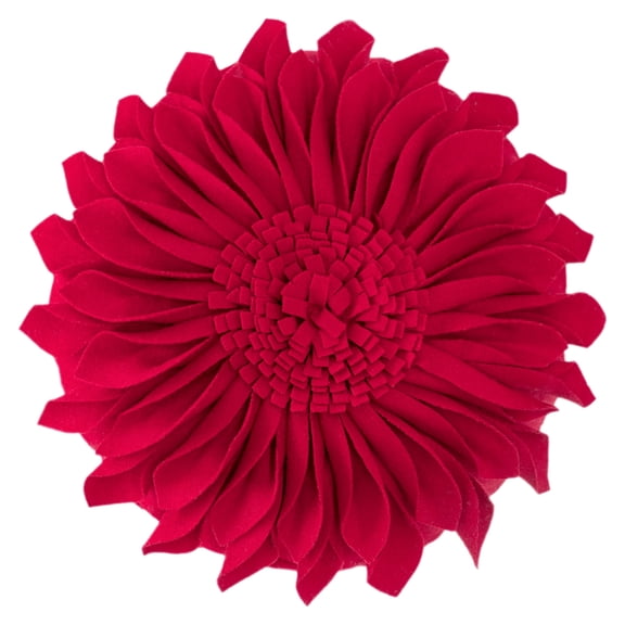 JWH 3D Handmade Round Decorative Sunflower Wool Throw Pillows for Bed Sofa 12inch Red