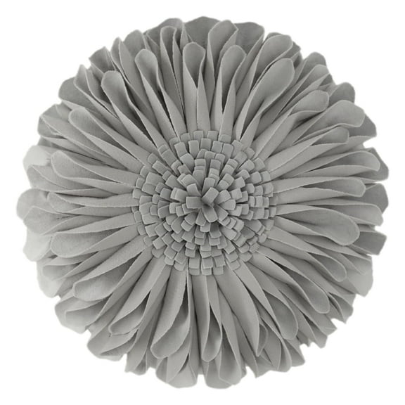 JWH 3D Handmade Round Decorative Velvet Flower Throw Pillow Cushion for Room 14 inch Grey