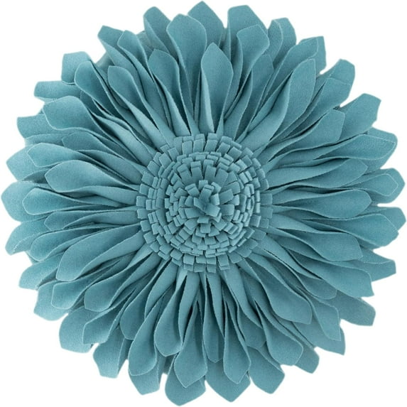 JWH 3D Handmade Round Decorative Wool Flower Pillow for Bedroom Couch Bed Decor 14inch Aqua