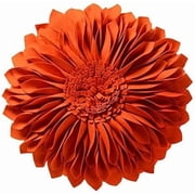 JWH 3D Handmade Round Decorative Wool Flower Throw Pillow Cushion 14 inch Orange for Room Sofa Bedding Decoration
