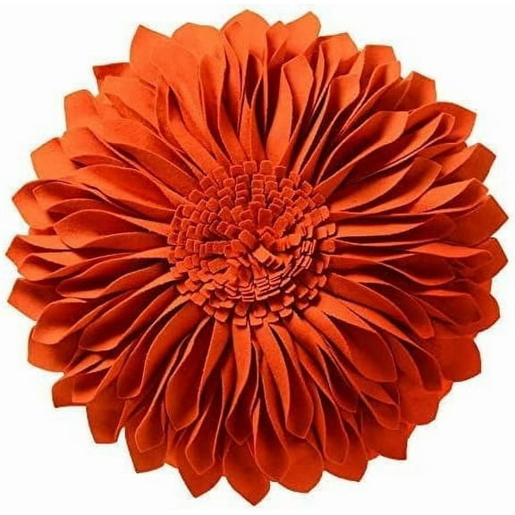 JWH 3D Handmade Round Decorative Wool Flower Throw Pillow Cushion 14 inch Orange