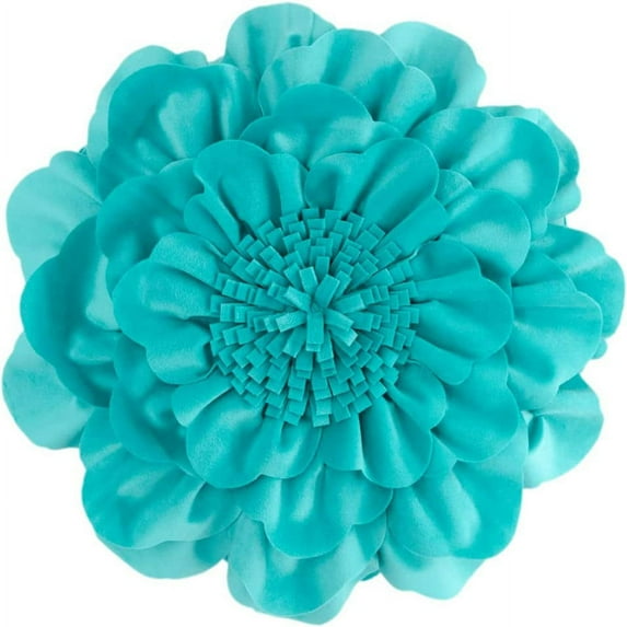 JWH 3D Handmade Small Round Decorative Soft Velvet Flower Throw Pillow Cover with Insert Pillows for Bedroom,Living Room and Hotel in Teal Green 14inch
