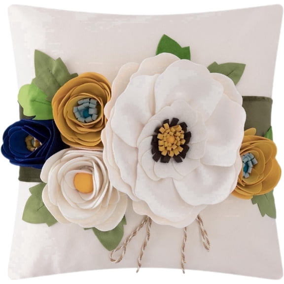JWH 3D Handmade Decorative Flower Throw Pillow Covers 18x18inch Cotton Polyester Blend for Home Decoration