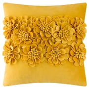 JWH 3D Handmade Square Soft and Smooth Decorative Velvet Flower Pillow Covers 18x18inch Yellow for Room Sofa Bedding Decor