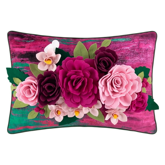 JWH 3D Layered Felt Floral Chenille Pillow Cover 14x20inch Oblong Decorative Cushion Case for Sofa Couch Fuchsia and Burgundy Pink Textured Accent Pillow Shell Pillow No Insert