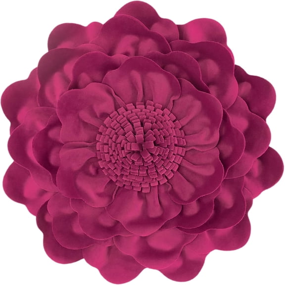 JWH 3D Round Decorative Flower Throw Pillows Circular Soft Velvet Pillow for Room Decor 14inch Bright Rose