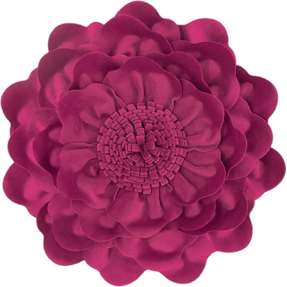 JWH 3D Round Decorative Flower Throw Pillows Circular Soft Velvet Pillow for Room Decor 14inch Bright Rose