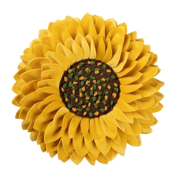 JWH 3D Round Golden Decorative Soft Velvet Sunflower Throw Pillows 14 inch for Sofa Bed Decration