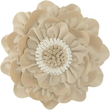 JWH 3D Round Handmade Decorative Peony Flower Throw Pillows 14inch Camel