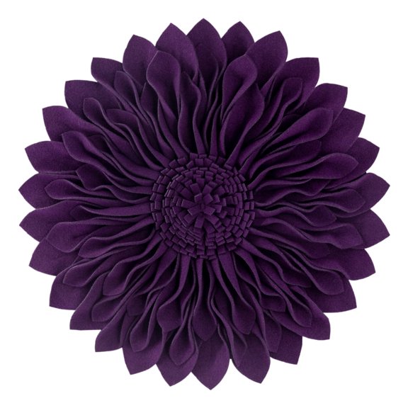 JWH 3D Round Handmade Decorative Sunflower Throw Pillow Case with Insert for Room Decoration 14inch Deep Purple
