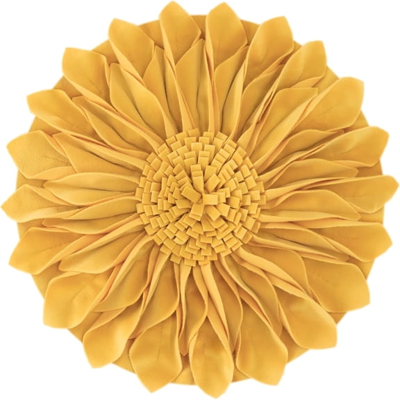 JWH 3D Round Handmade Decorative Velvet Sunflower Throw Pillows with Insert 12inch Gold