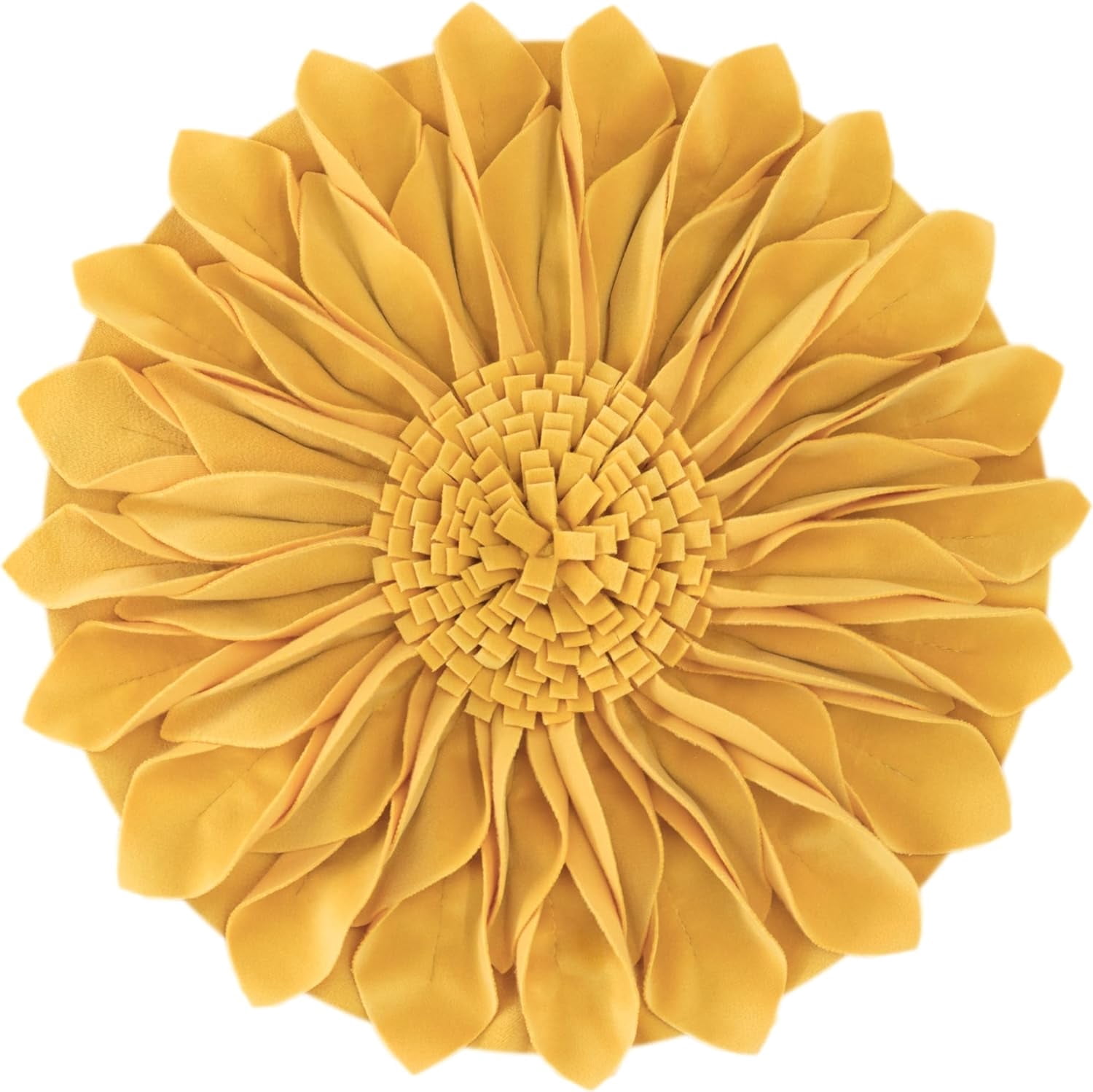 JWH 3D Round Handmade Decorative Velvet Sunflower Throw Pillows with Insert 12inch Gold
