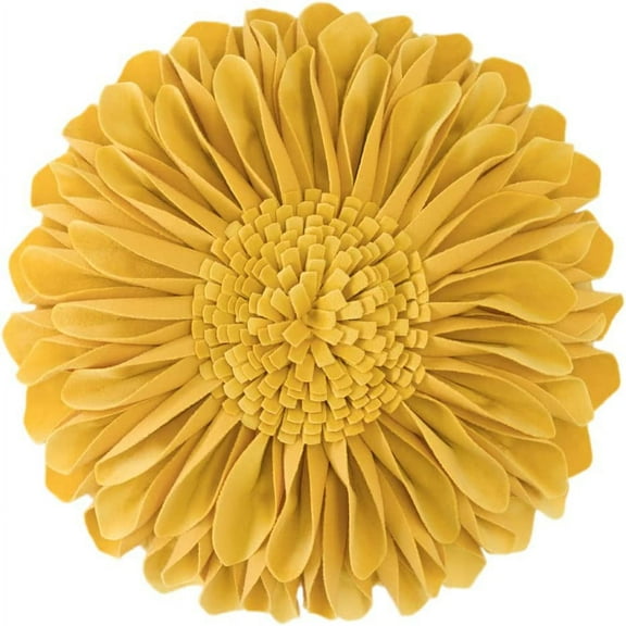 JWH 3D Round Handmade Decorative Velvet Sunflower Throw Pillows with Insert for Room Decor 14 inch Gold