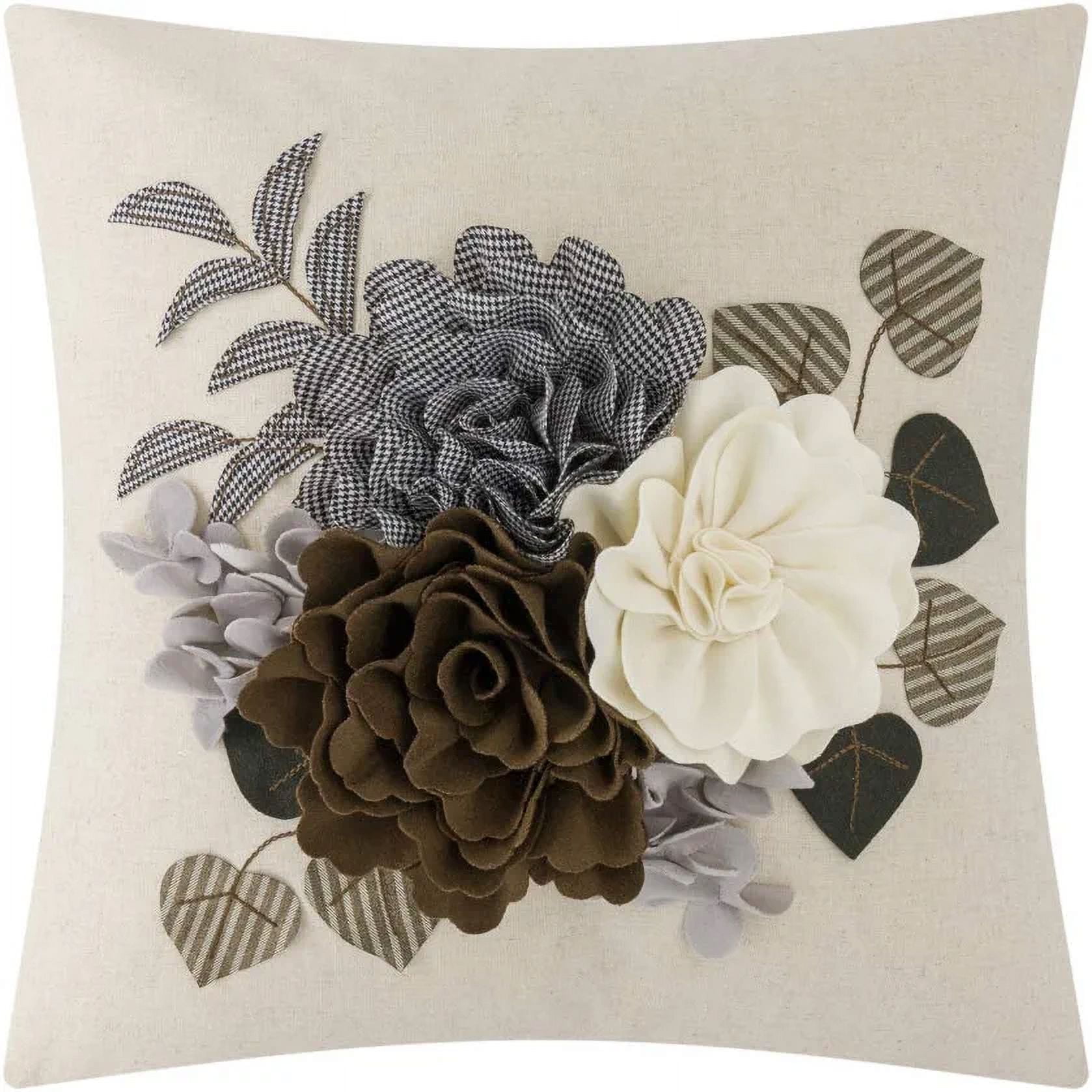 JWH 3D Square Coffee Flower Throw Pillow Covers for Sofa,Bed and Couch 18*18inch Coffee