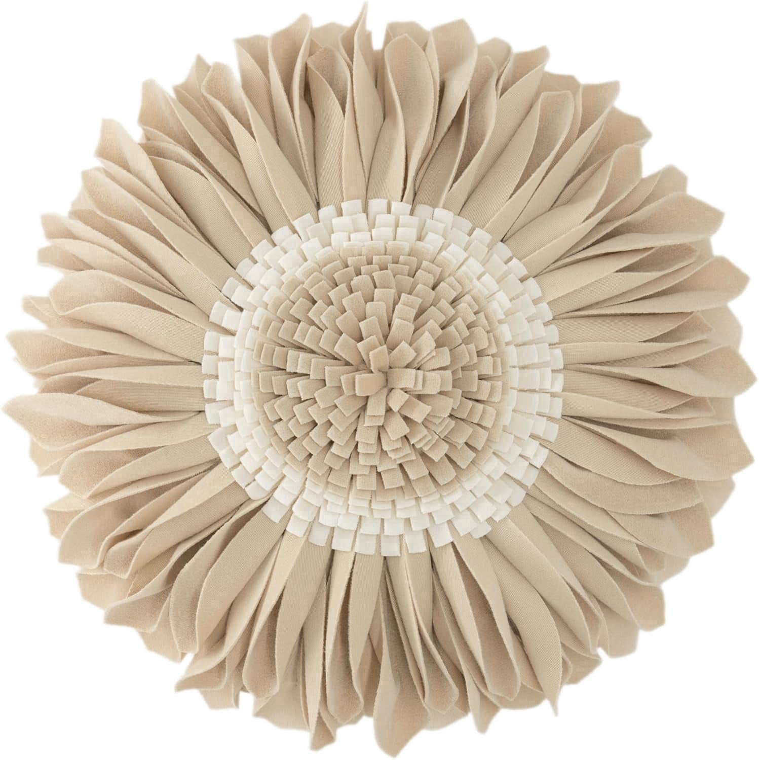 JWH Beige 3D Floral Velvet Decoative Throw Pillow Ultra Soft Velvet Decorative Pillow for Bed Couch Living Room 14inch Round Floral Accent Cushion