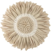 JWH Beige 3D Floral Velvet Decoative Throw Pillow Ultra Soft Velvet Decorative Pillow for Bed Couch Living Room 14inch Round Floral Accent Cushion