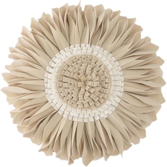 JWH Beige 3D Floral Velvet Decoative Throw Pillow Ultra Soft Velvet Decorative Pillow for Bed Couch Living Room 14inch Round Floral Accent Cushion