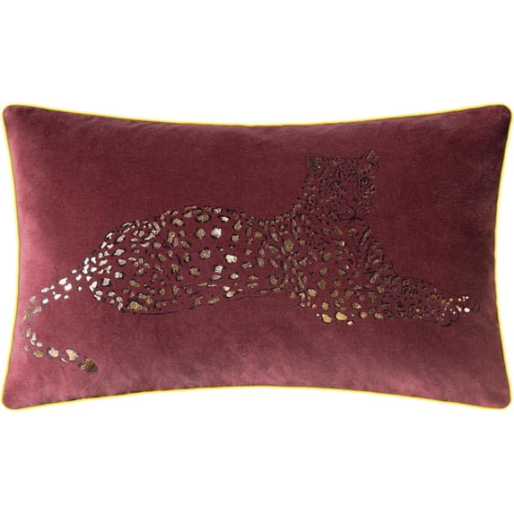 JWH Burgundy 100% Cotton Gold Foil Leopard Pillow Cover 12x20inch Modern Chic Decor for Sofa Bedroom Accent