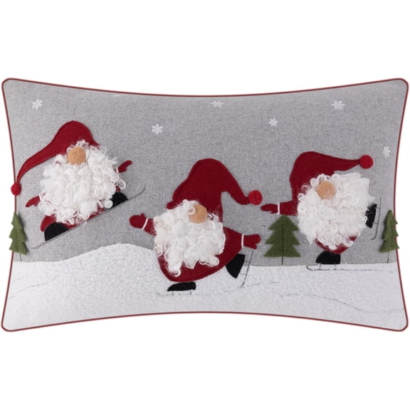 JWH Christmas Decor Santa Throw Pillow Covers Decorative Embroidery Skating Santa Accent Pillow Case for Bed Living Room Home Chair Couch 12x20inches Gray Red