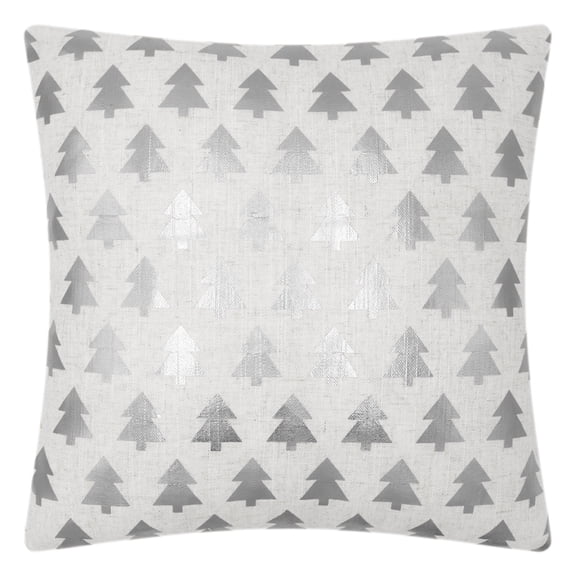 JWH Christmas Tree Pillow Covers Silver Foil Print Throw Pillow Case Square Shape Room Decorative Rustic Accent Pillow Cover 16x16 Inch