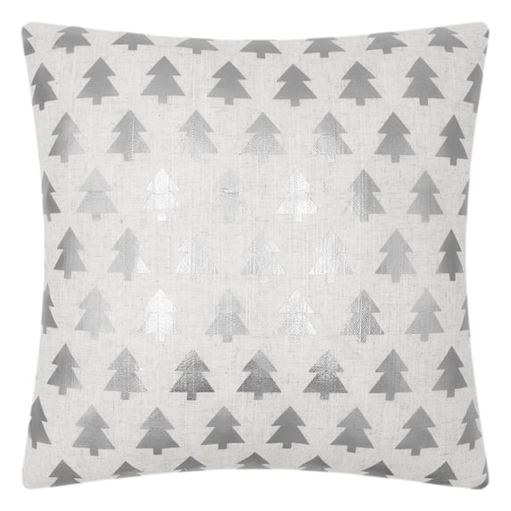 JWH Christmas Tree Pillow Covers Silver Foil Print Throw Pillow Case Square Shape Room Decorative Rustic Accent Pillow Cover 16x16 Inch