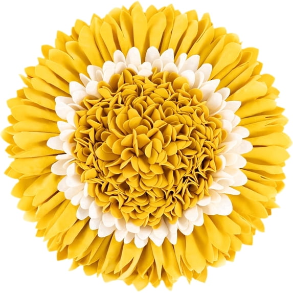 JWH Decorative 3D Round Floral Throw Pillows for Bed Living Room Sofa Couch Decor Round Shaped Cushion 14 inch Yellow and White