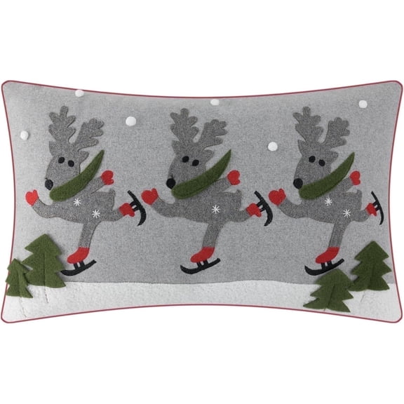 JWH Skating Reindeer Christmas Decor Throw Pillow Covers 12x20inch Grey for Room Decoration on Sofa Couch Bed Chair