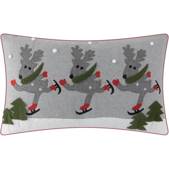 JWH Decorative Christmas Festive Applique Skating Reindeer Throw Pillow Covers 12x20inch