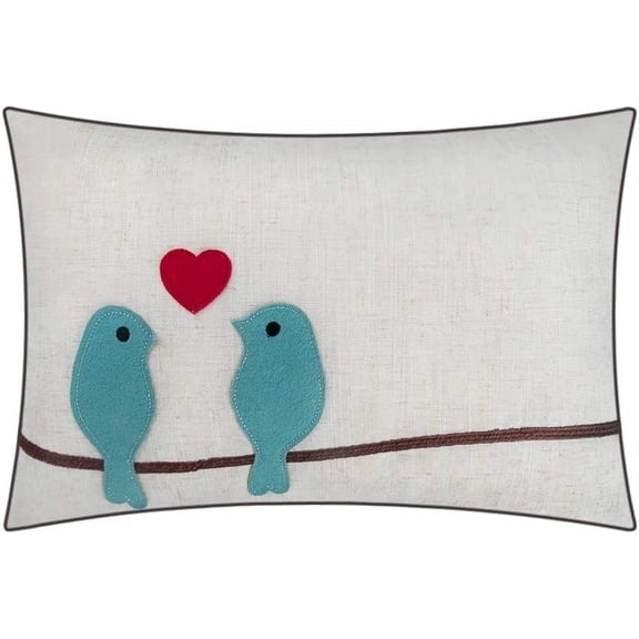 JWH Decorative Love Birds Throw Pillow Covers with Red Heart for Valentines Day Gift and Room Decor 12x18inch