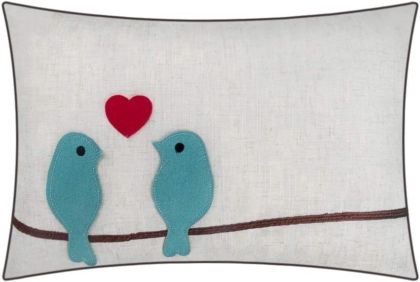 JWH Decorative Love Birds Throw Pillow Covers with Red Heart for Valentines Day Gift and Room Decor 12x18inch