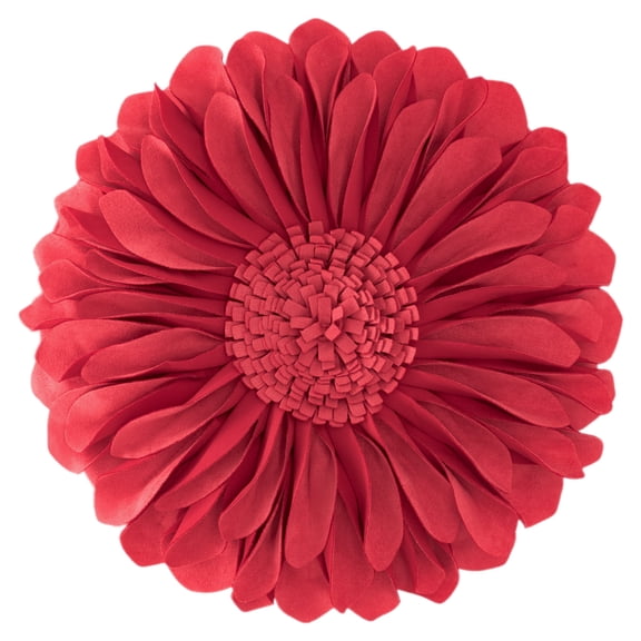 JWH Decorative Round Suede Flower Throw Pillows with Insert for Bed Sofa 14 inch Orange Red