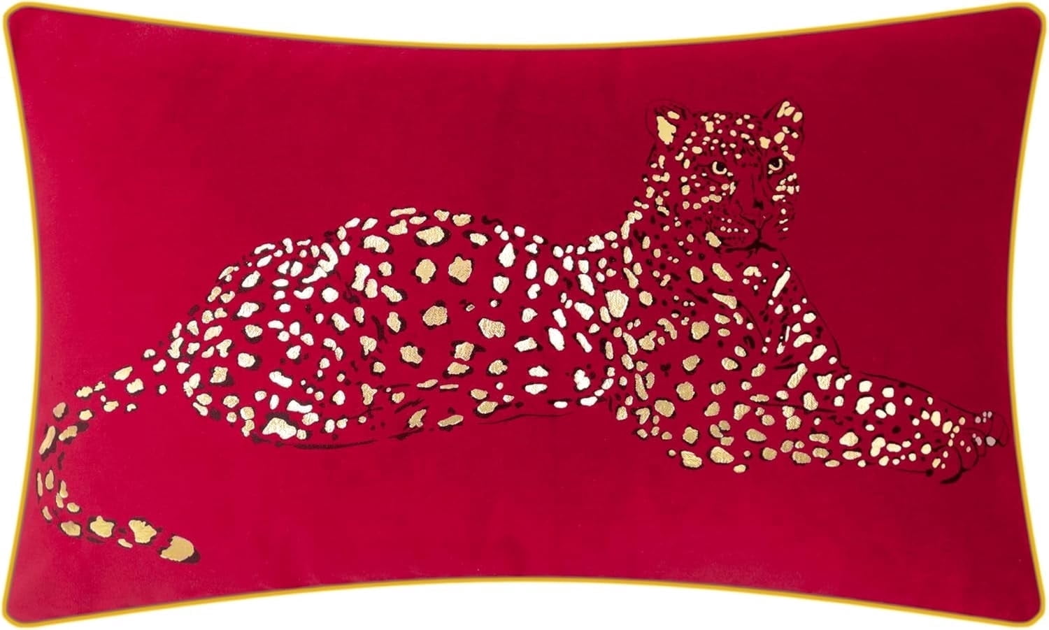JWH Gold Foil Leopard Print Cotton Velvet Pillow Covers Red Lumbar Throw Pillow Cases for Sofa Bed Couch Car Decoration 12x20inch