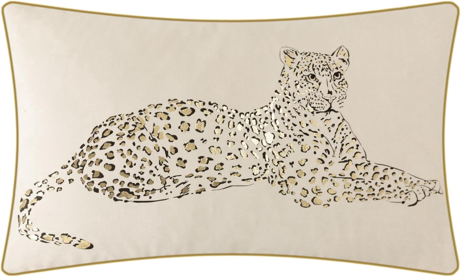JWH Gold Foil Print Pure Cotton Leopard Throw Pillow Covers Cream 12x20inch for Modern Glam Living Room Bedroom Decoration