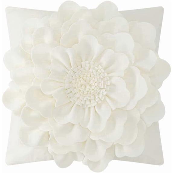 JWH Handmade 3D Flower Throw Pillow Cover Aesthetic Decorative Floral Accent Pillow Case for Couch Bed Living Room Decor 18x18inch Cream