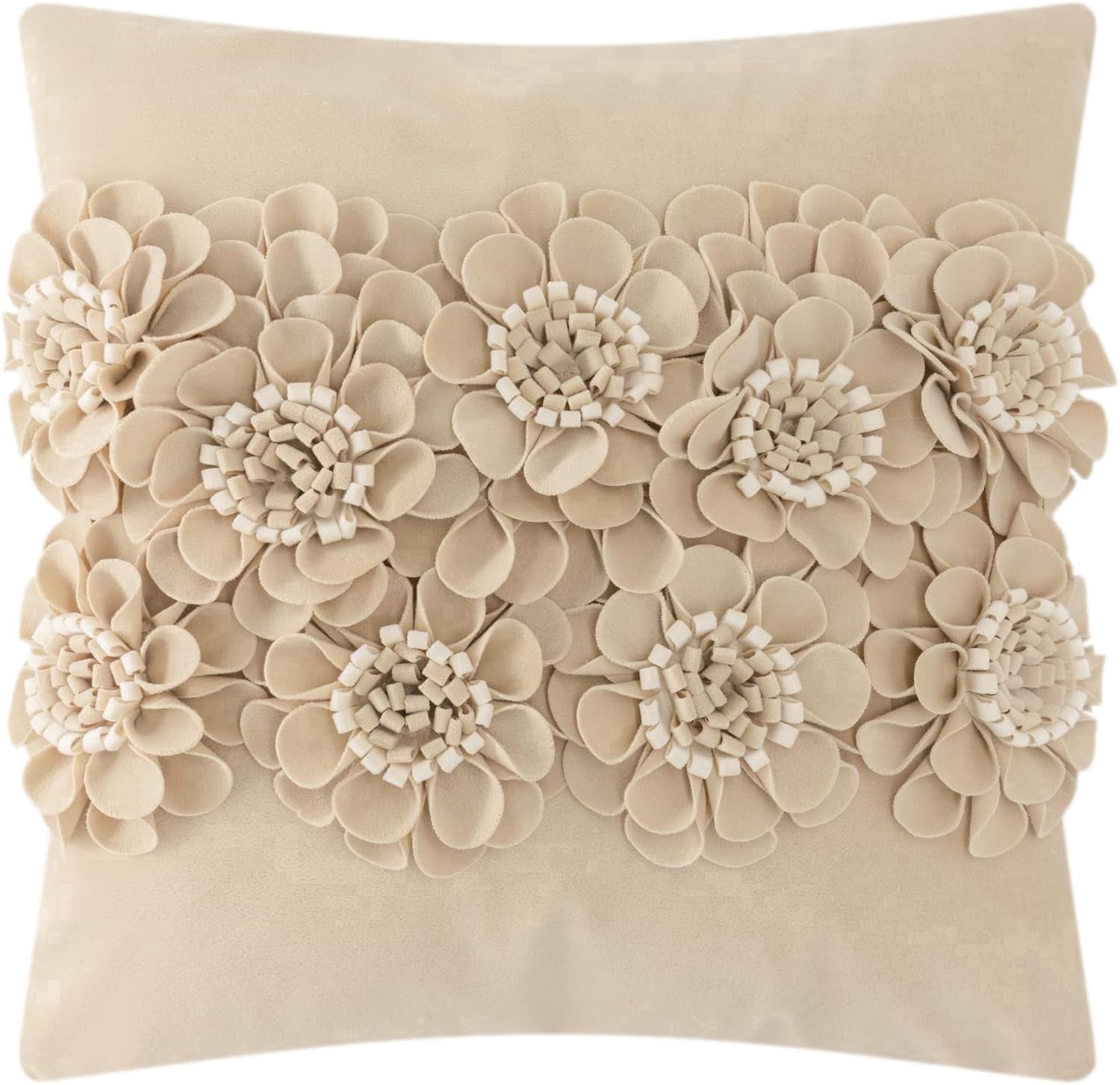 JWH Handmade 3D FlowerThrow Pillow Covers Aesthetic Decorative Floral Accent Pillow Cases 18"x18"Camel for Sofa Couch Bedroom Decor