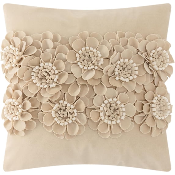 JWH Handmade 3D Flower Throw Pillow Covers Aesthetic Decorative Floral Accent Pillow Cases 18"x18"Camel for Sofa Couch Bedroom Decor