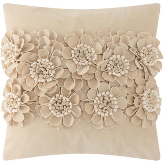 JWH Handmade 3D Flower Throw Pillow Covers Aesthetic Decorative Floral Accent Pillow Cases 18"x18"Camel for Sofa Couch Bedroom Decor