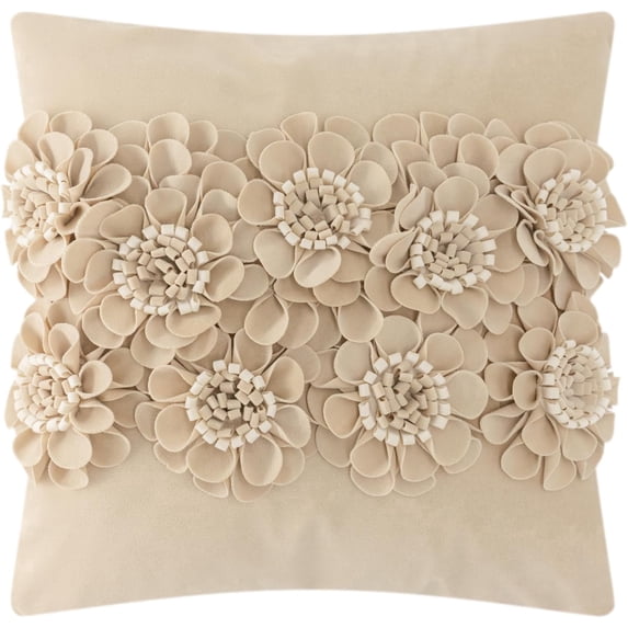 JWH Handmade 3D Flower Throw Pillow Covers Aesthetic Decorative Floral Accent Pillow Cases 18"x18"Camel for Sofa Couch Bedroom Decor